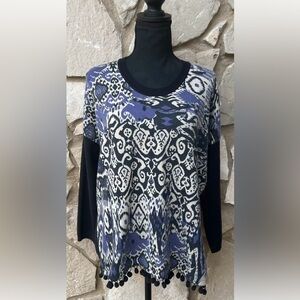 Rapsodia Sweater L XL Gray Black Ikat Print‎